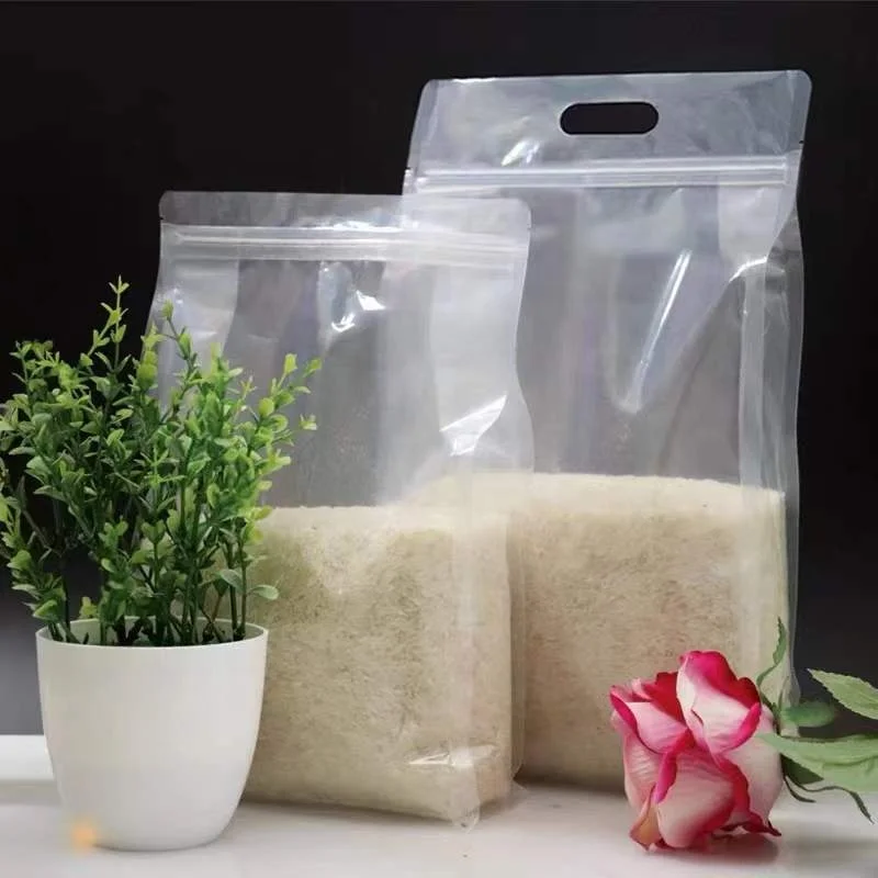Glossy printing transparent  flat bottom pouch rice  1kg/700g rice packaging bag  with window