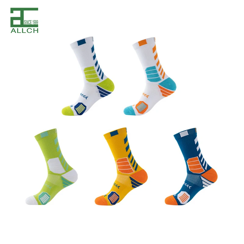 ALLCH Custom Logo Sports Socks Men Fashion White Cotton Crew Socks Custom Basketball Socks For Men Custom Embroidery Design