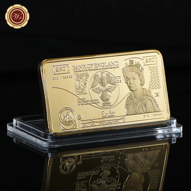 Custom Queen Elizabeth II Commemorative 50 Pound Square Gold Coin Gold Plated Bullion Bars