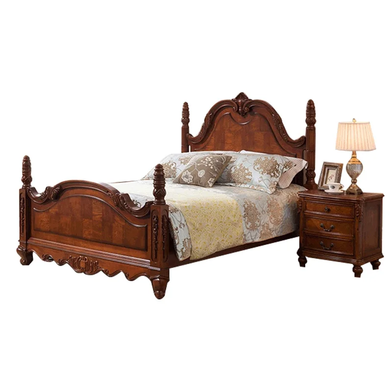 High Quality solid wood bedroom furniture solid wood bed frame with handmade carving queen size and king size solid wood bed