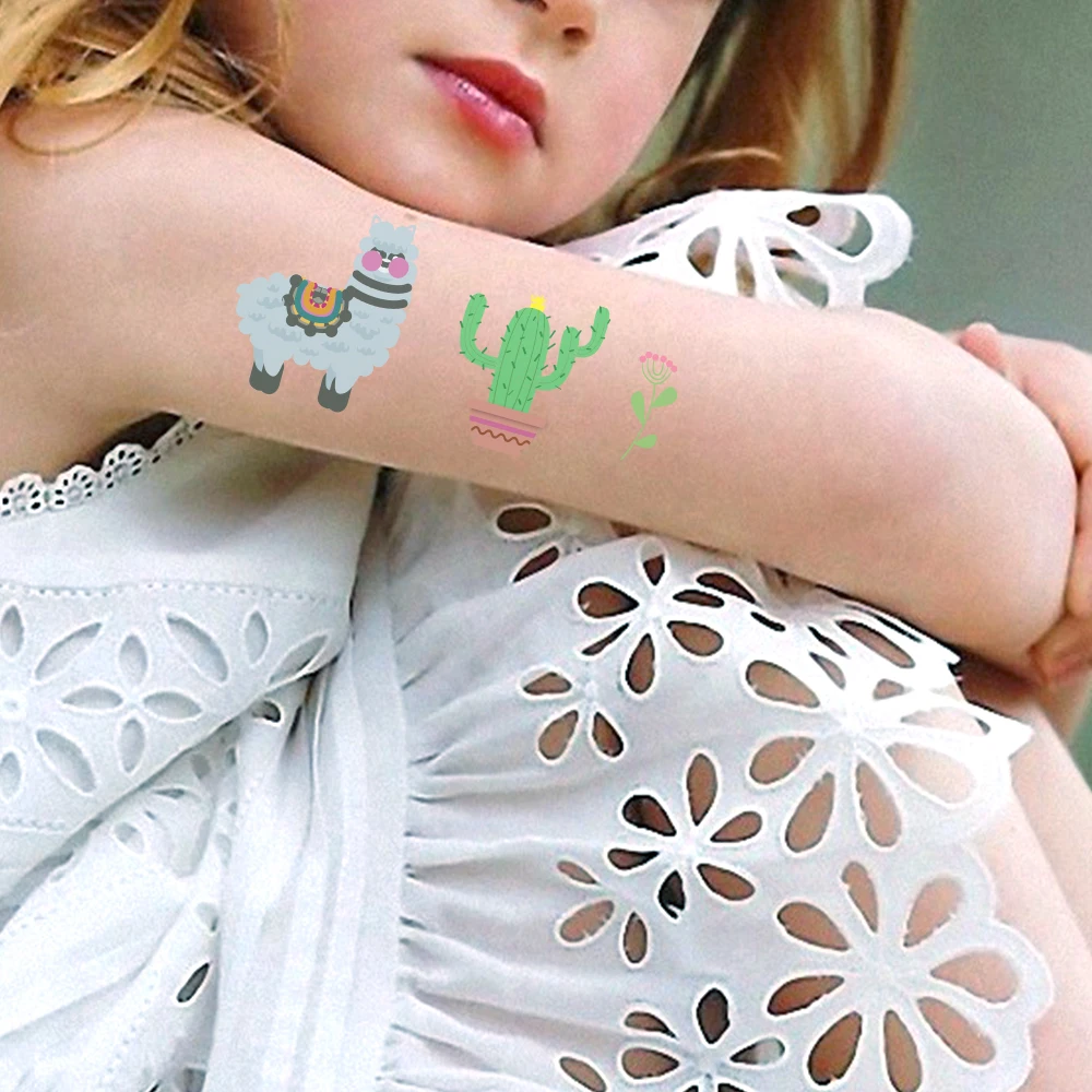 Alpaca series cartoon temporary tattoo for kids face body arms tattoo stickers