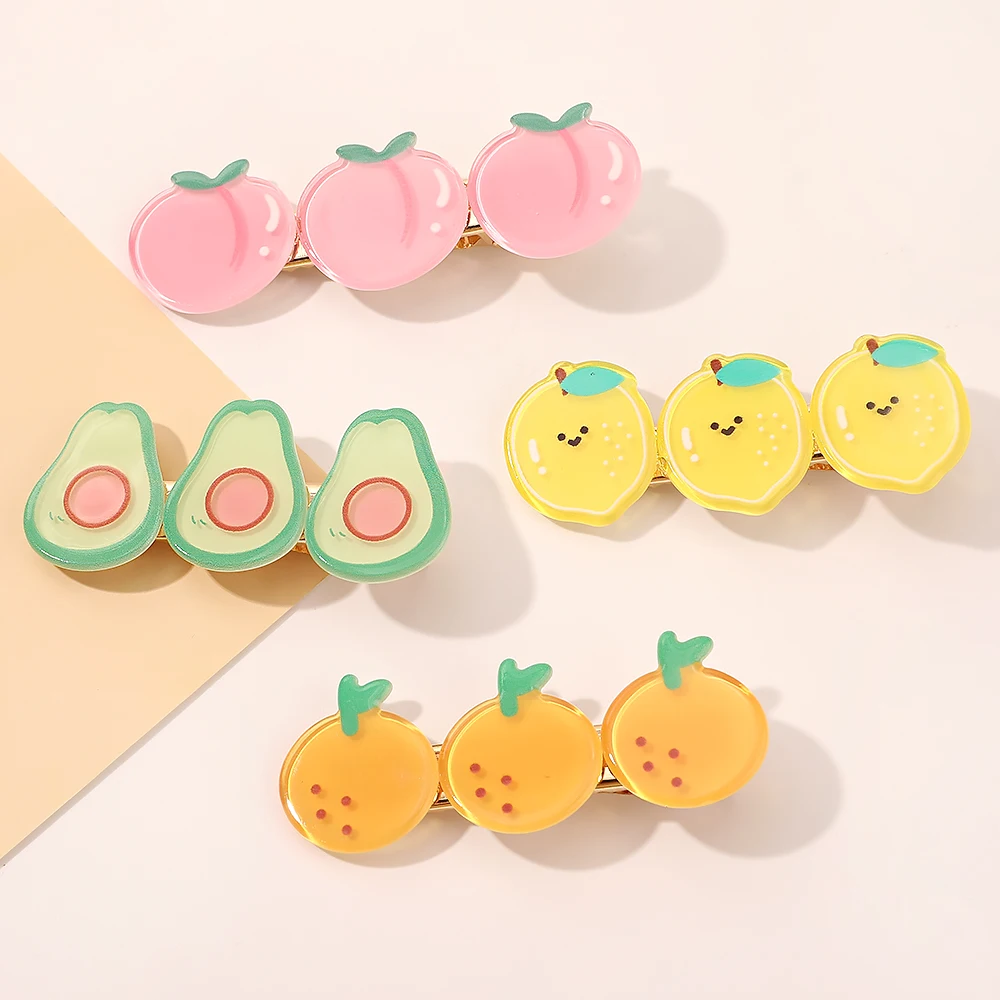 Cute fruit hair clips for girls bobby pin rhinestone clip on bangs fruit gold barrette