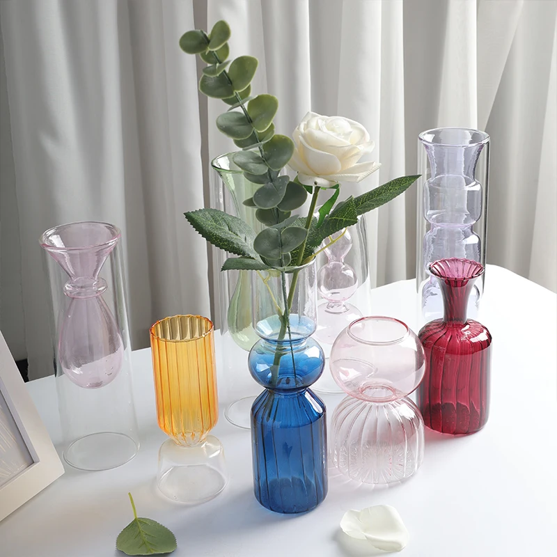 China supplier handmade colored glass cylinder flower vase for home decor