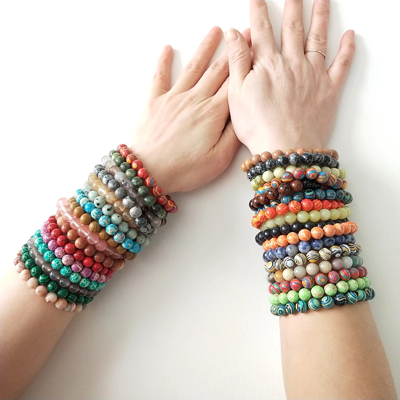 Natural Gemstone Healing Stone Amazonite Elastic 8mm Gemstones Handmade Crystal Stretch Bead Bracelet