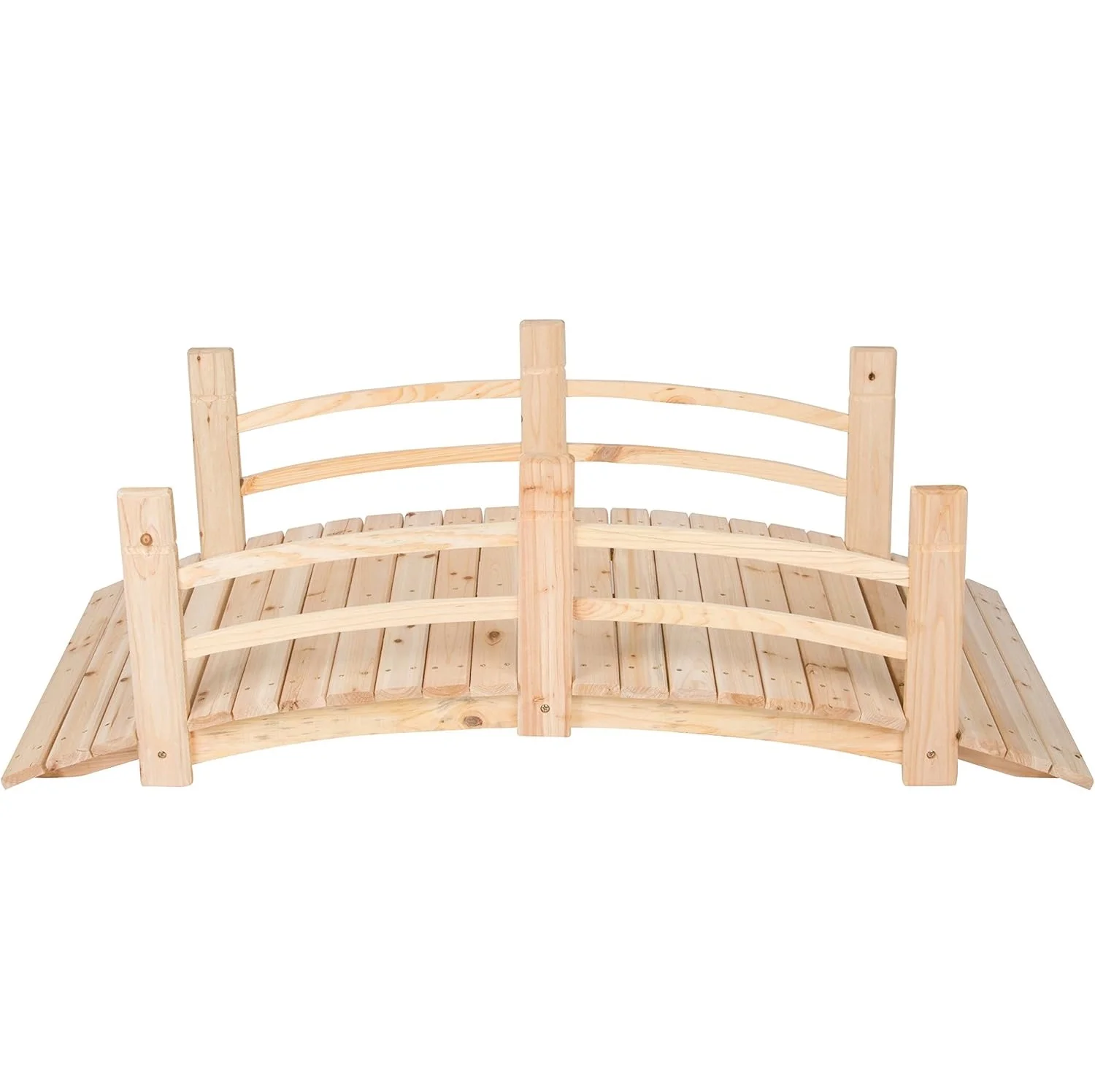 Garden Bridge, Classic Wooden Arch with Safety Rails Stained Finished Footbridge, Decorative Pond Landscaping, Backyard