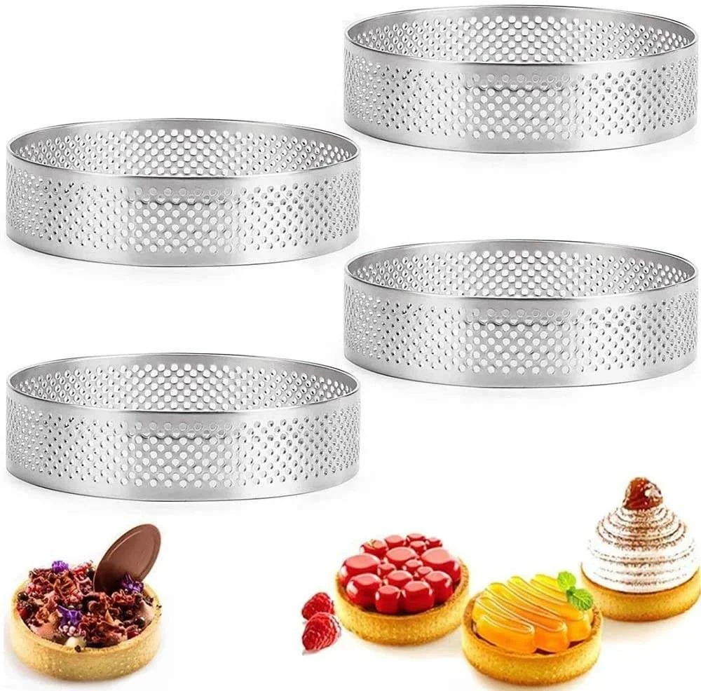 Stainless steel perforated round baking cake mold porous mousse pastry tart cake ring kitchen baking accessories
