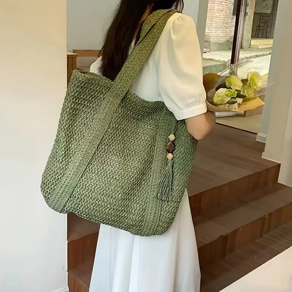 Factory direct straw woven beach bag summer woven bag with fringe woven fabric Tote bag straw handbag fashion trend