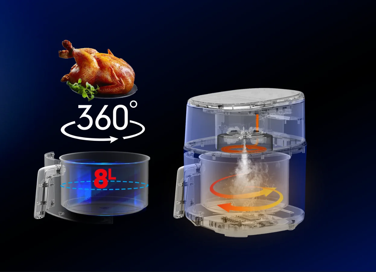 OUGUANXUAN OEM  Household Visual Touch Freidora De Aire 8 Litros Steam Air Fryer Oven With Steamer Function