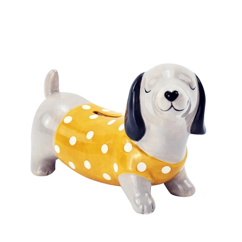 Ceramic Money Bank Coin Bank  Piggy Bank Money Boxes Sausage Dog Shape Yellow Gift for kids