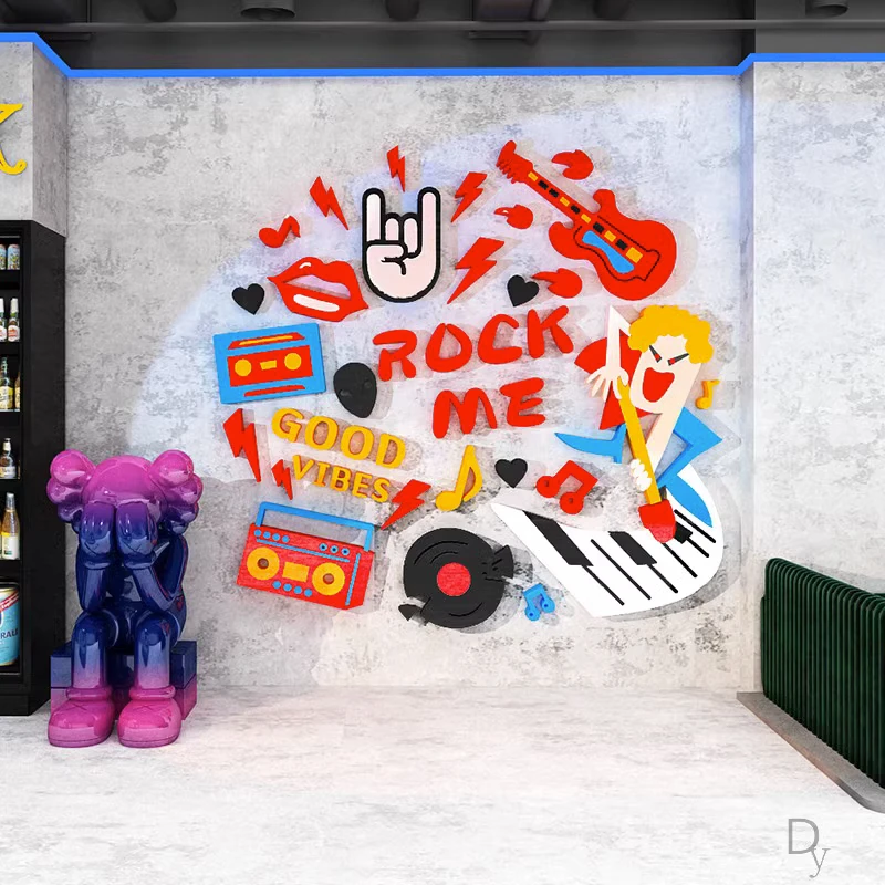 Creative Music Wall Decal Acrylic 3D Wallpaper Decoration Bar Restaurant Shop Layout