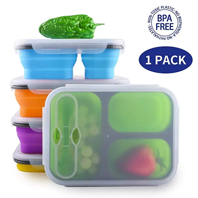 Silicone Collapsible Portable Lunch Box Silicone Food Storage Containers Foldable Lunch Box