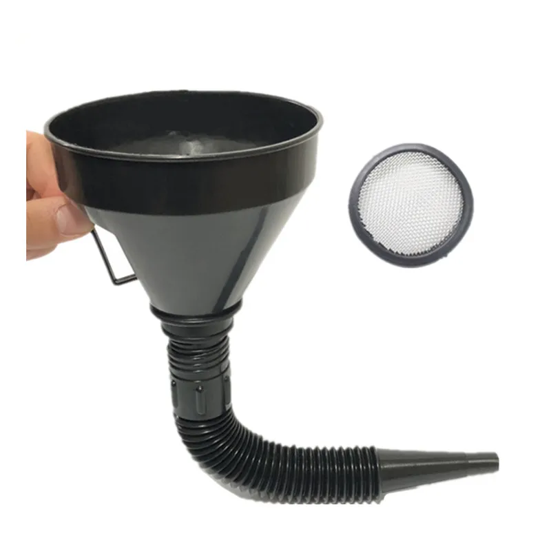 Universal Black Car Oil Change Plastic Funnel with Filter and Removable Spout Long Tube Funnel Of Automotive Tools