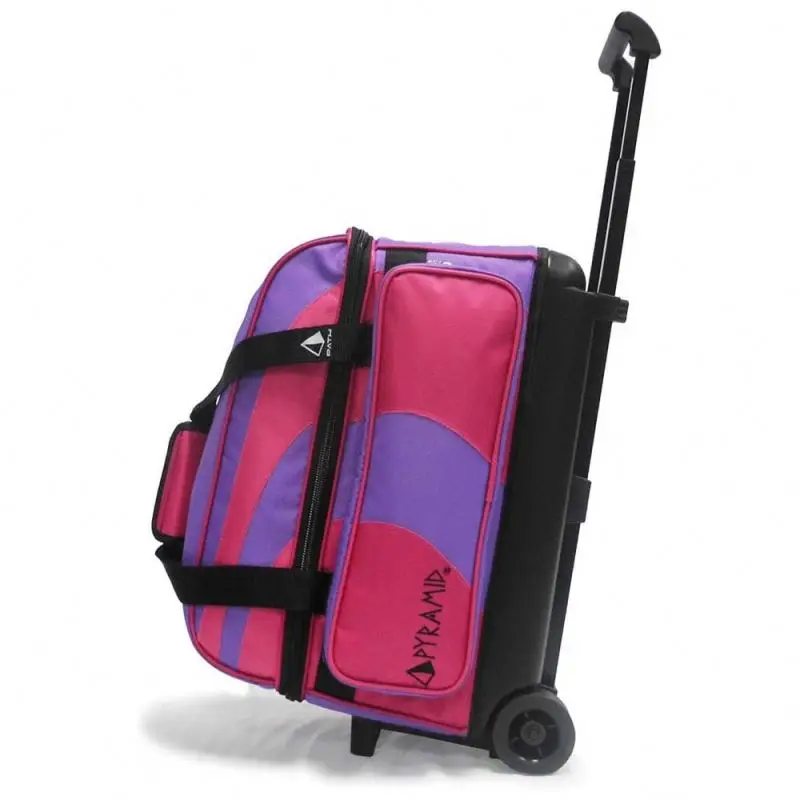 BSCI factory Double Roller Bowling Bag with Shoes Compartment, Large Capacity Bowling Ball Bag with Multi-Pockets for 2 Ball