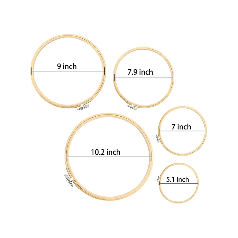 5 Pieces Embroidery Hoops Bamboo Circle Cross Stitch Hoop Ring  5 inch to 10 inch for Embroidery and Cross Stitch