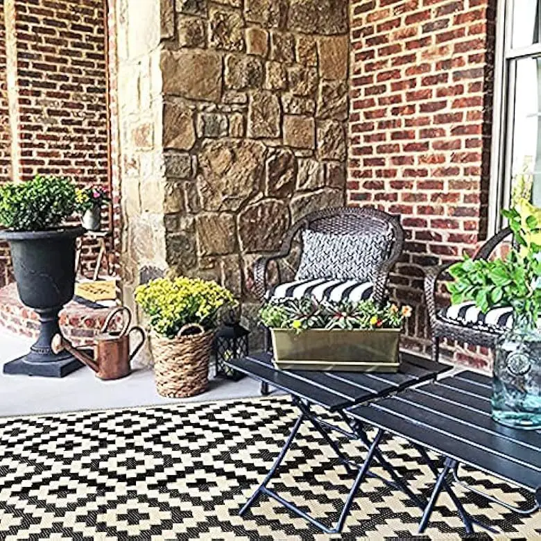 Outdoor Rugs Reversible Mats Clearance Waterproof Area Mat Carpet with Corner Loops for Patio Camping Blanket