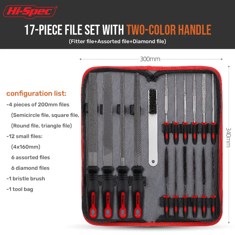 17pc Metal Hand & Diamond Needle Files & Brush Tool Set. Large, Small Flat, Half, Round, Triangle Cut Steel Files. OEM ODM Ready