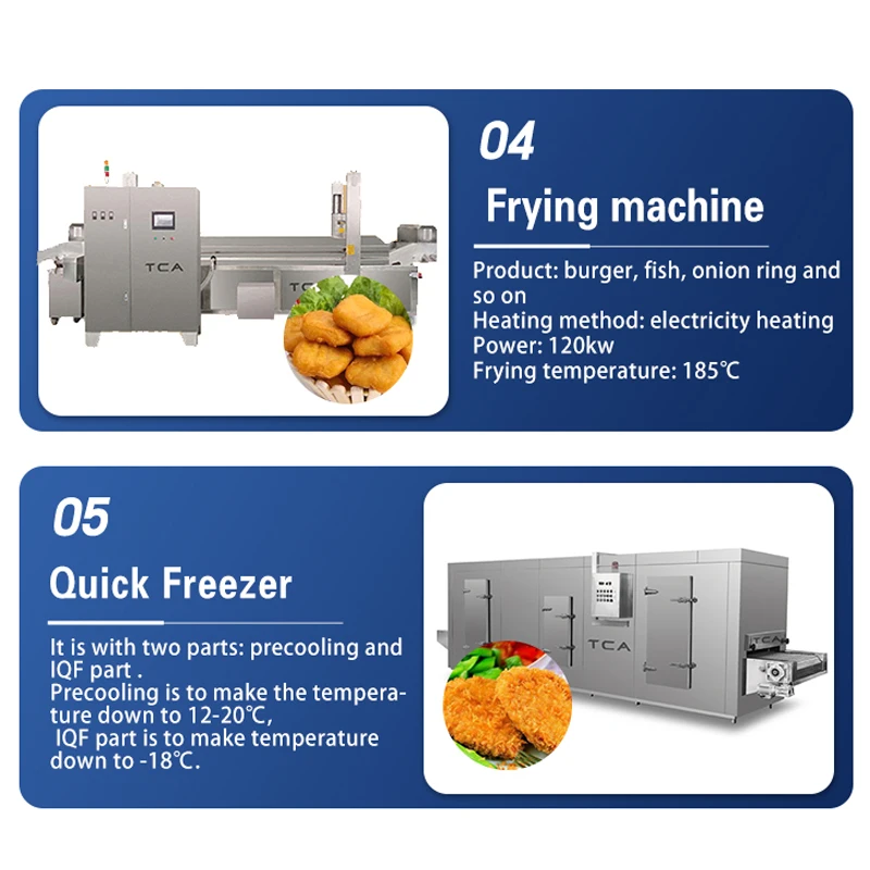 SUS304 100kg/h industrial automatic hamburger burger patty production line fried onion rings potato hash brown processing line