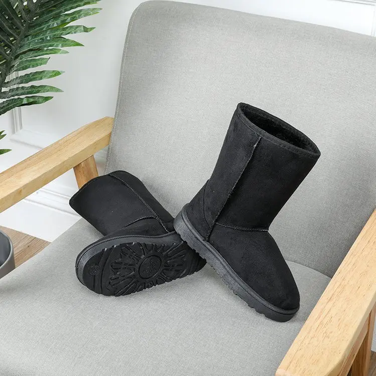 Trendy Botas Femininas 3 cm Unisex Lady Unisex Slip On Warm Fur Boots Plush Fluffy Cozy Fur Mid Calf Snow Boots for Women