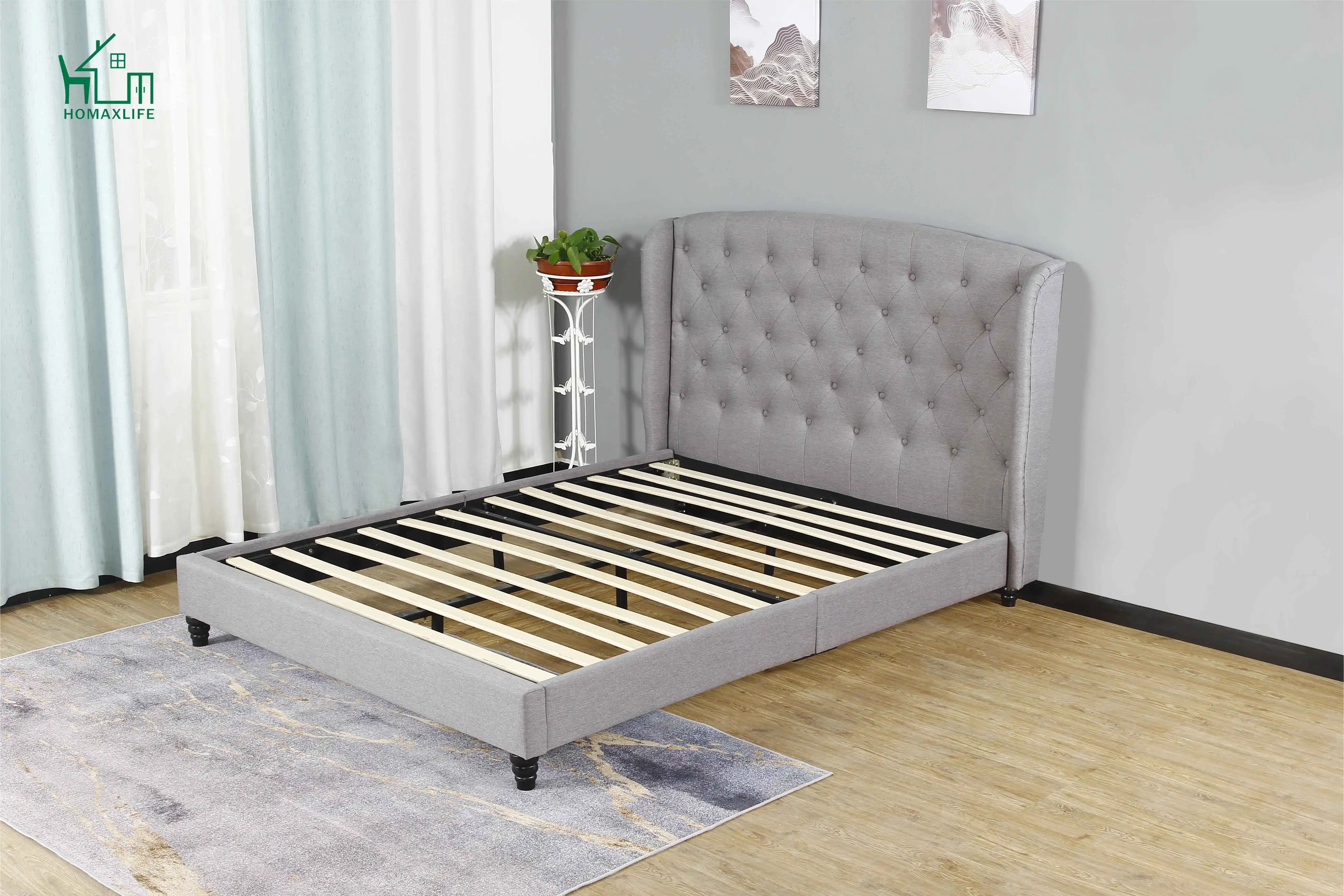 Wholesale Modern Bedroom Furniture High Fabric Buttoned Headboard  King Size Soft Bed Bedroom Furniture Upholstered Bed