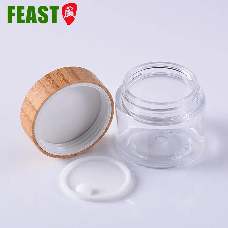 250 ml Wide Mouth Clear Jar Cosmetics Bamboo Lid Jar cosmetic bamboo wooden lid cream jar
