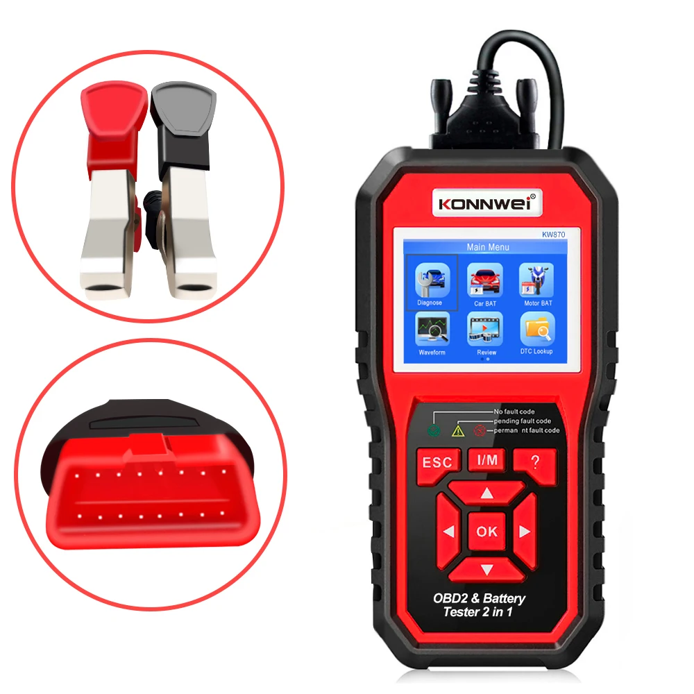 2in1 Economical car OBD2 diagnostic scanner KONNWEI KW870 fault code reader plus battery tester