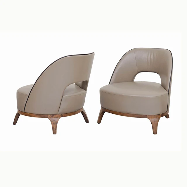 Modern Accent Chair Upholstered Wooden Designer Lounge Arm Chair Top Grain Leather Single Sofa Chair