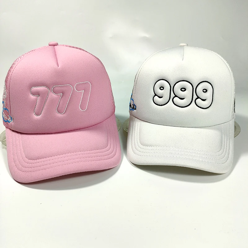 2024 manufacturer wholesale flat embroidered or screen printing logo kids pink smiley face mesh foam custom trucker hat