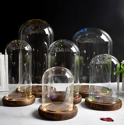 Wedding decor valentine gifts Custom Large Small Bell Glass Cloche with lights glass bell dome jar with LED light wooden base