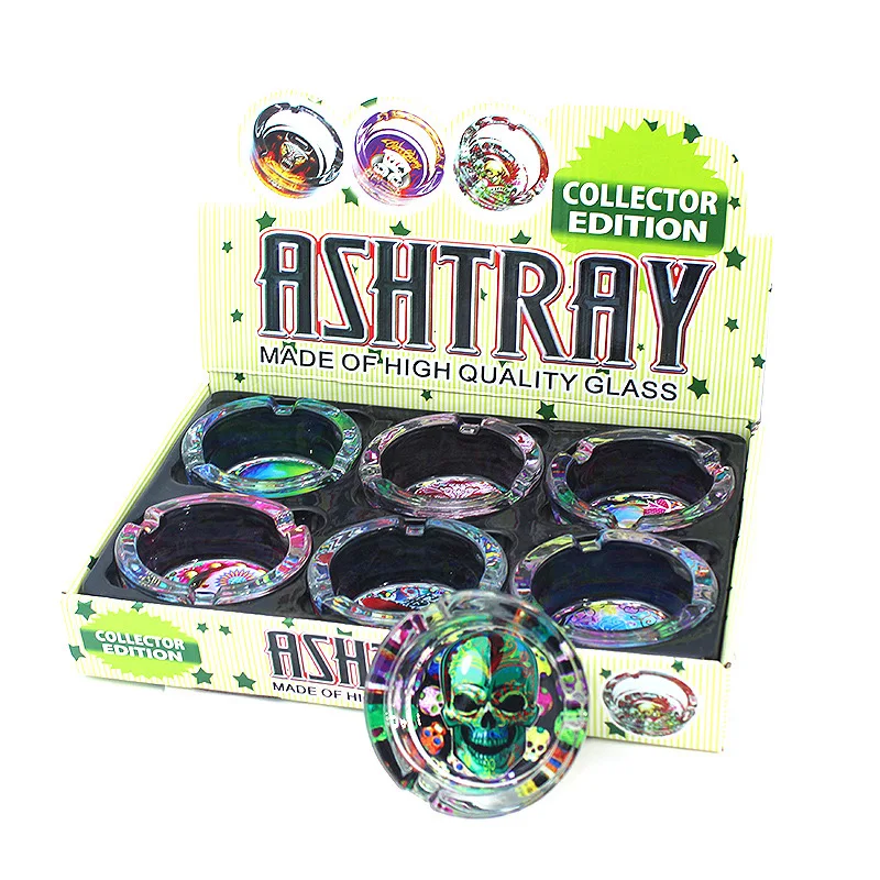 71 Glass Round Ashtray Household Office Cartoon Pattern Glass Ashtray Customized Logo Cigar Ashtrays Smoking Accessories
