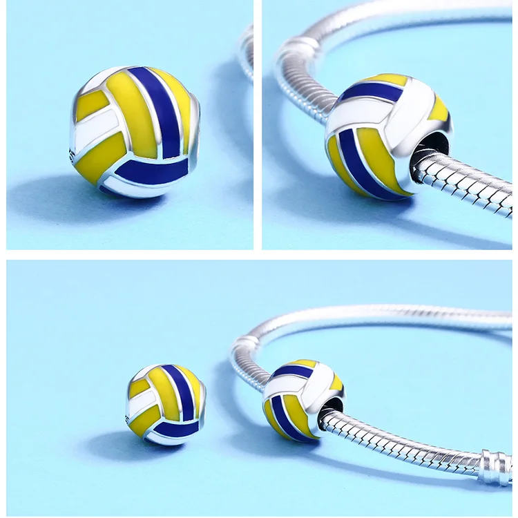 Enamel Charm Spacer Bead Fashion 925 Sterling Silver Volleyball Pendant Charm for DIY Jewelry Making