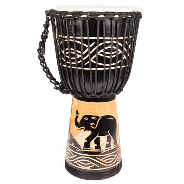 
12' Wooden Leather Djembe African Drum(Craved)-Elephant 