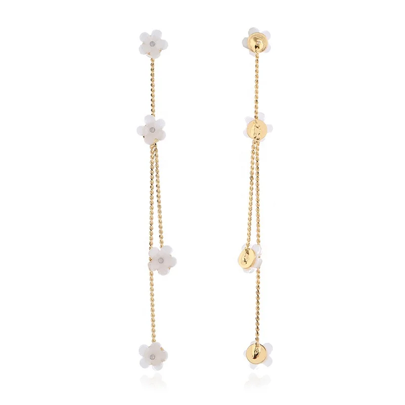 2020 New Fashion Fancy Flower Shape Long Chain Tassel Copper Drop Earrings