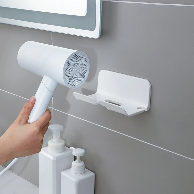 Household Washroom Organization Shelves Hair Dryer Holder Rack Wall Mounted Self-adhesive Plastic Storage Holders & Racks