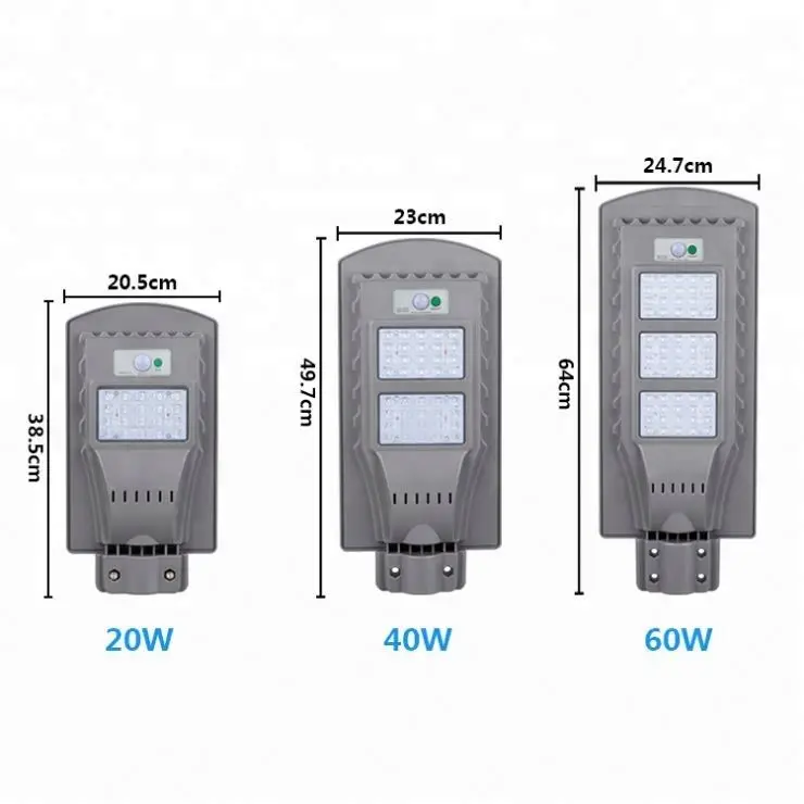 20W 40W 60W Outdoor All In One  Intergrated Powered Integrated Lithium Battery Housing Zhongshan Led Solar Street Light