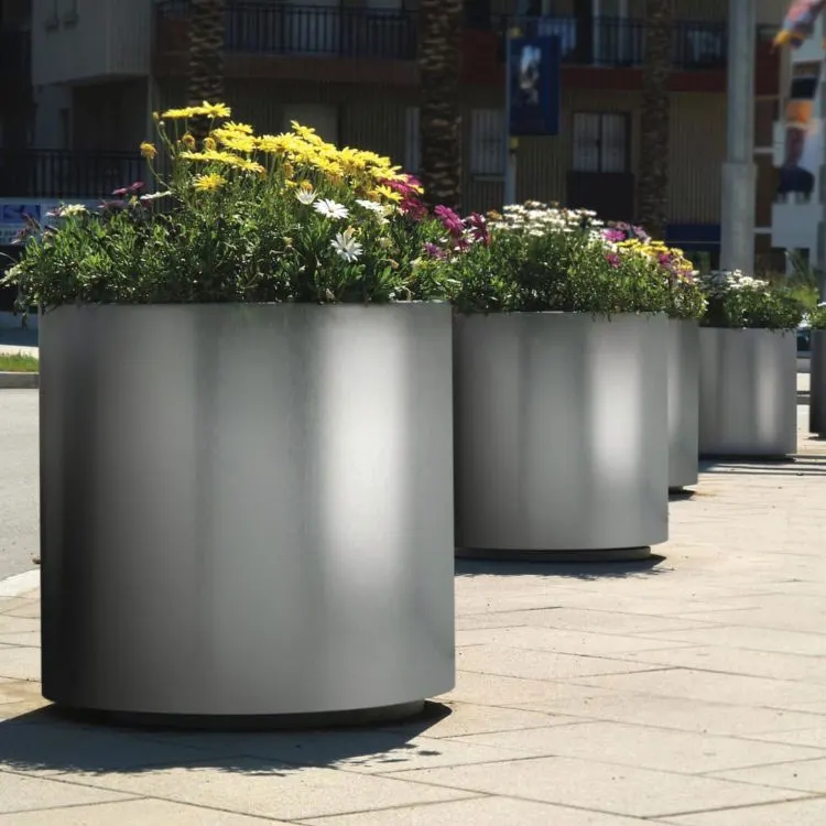 outdoor urban street furniture big stainless steel planters outside garden park aluminium plant box out door metal flower pots