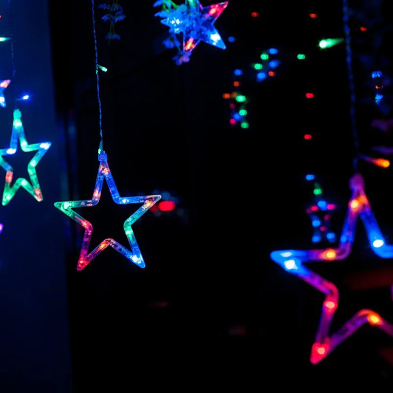 New Led Holiday Lights Christmas Wedding Curtain Lights Net Red Spring Festival Room Decoration Five-pointed Star String Lights