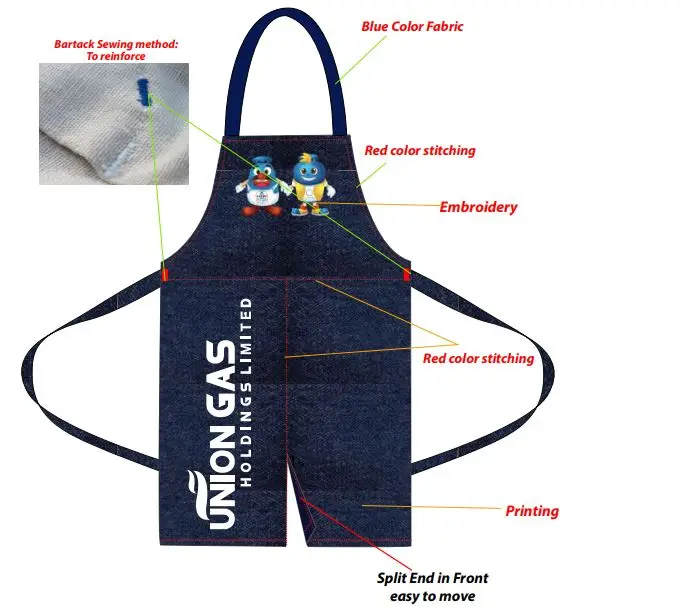 Cheap promotion aprons with 2 x 85 cm waist straps, bar apron with pocket in the front to holds pen or menu