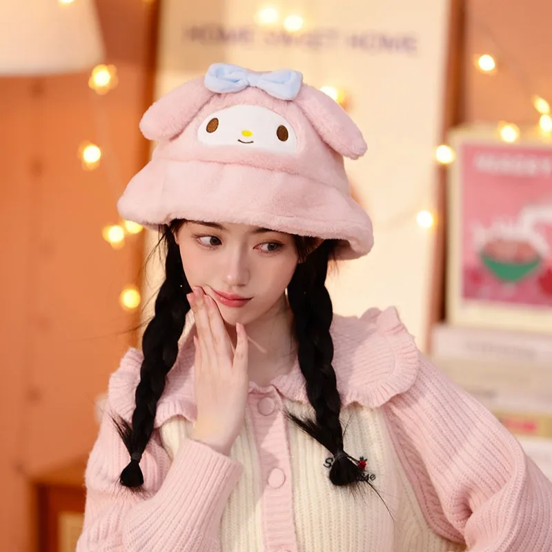 Cute My Melody Kawaii Kuromi Cinnamoroll Winter Set Includes 3Pcs Plush Earmuffs Scarf Flip Gloves Soft Thicken Warm Girl Cute