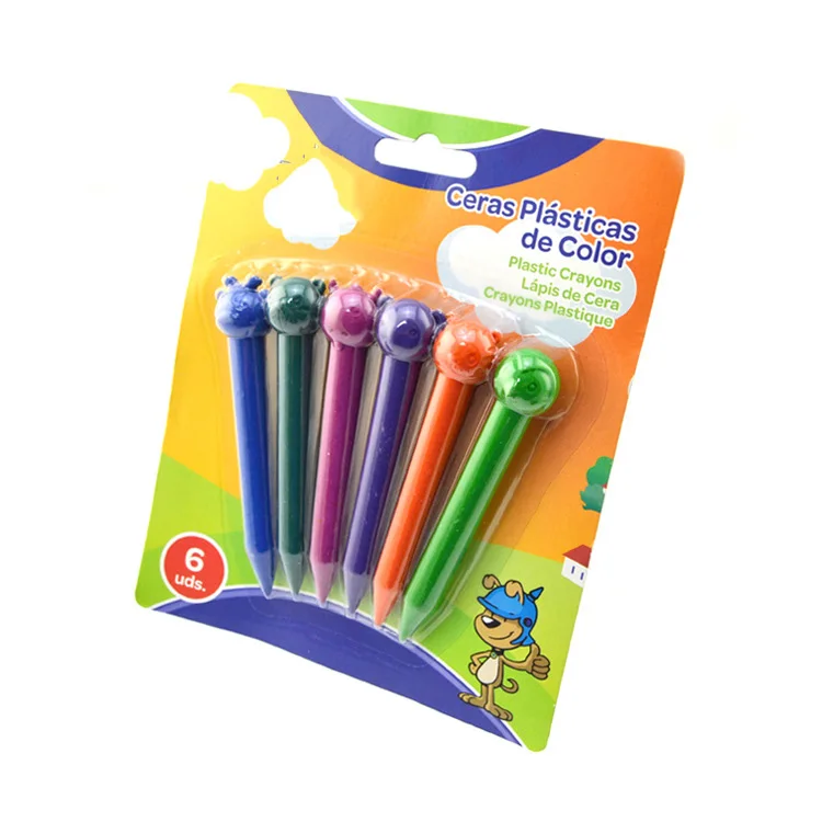 Crayons 6 pack-High Quality Wax 3d Color Crayon With 6 Colors Animal Crayon For Children