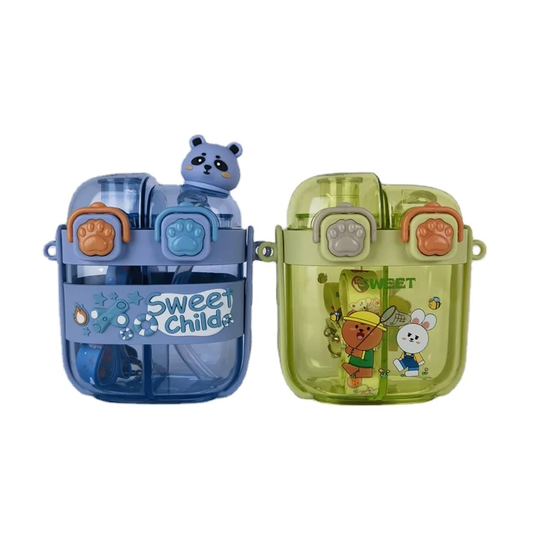 Portable Plastic Waterbottle Set Large Capacity Cute School Travel Outdoor Sports Drinking Cup Water Bottle For Kids Children