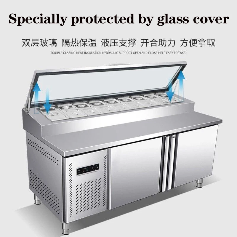 Pizza House 2-Door Prep Station Double-Temperature Compressor Pizza Making Refrigerator with 3-Door Style for Chillers