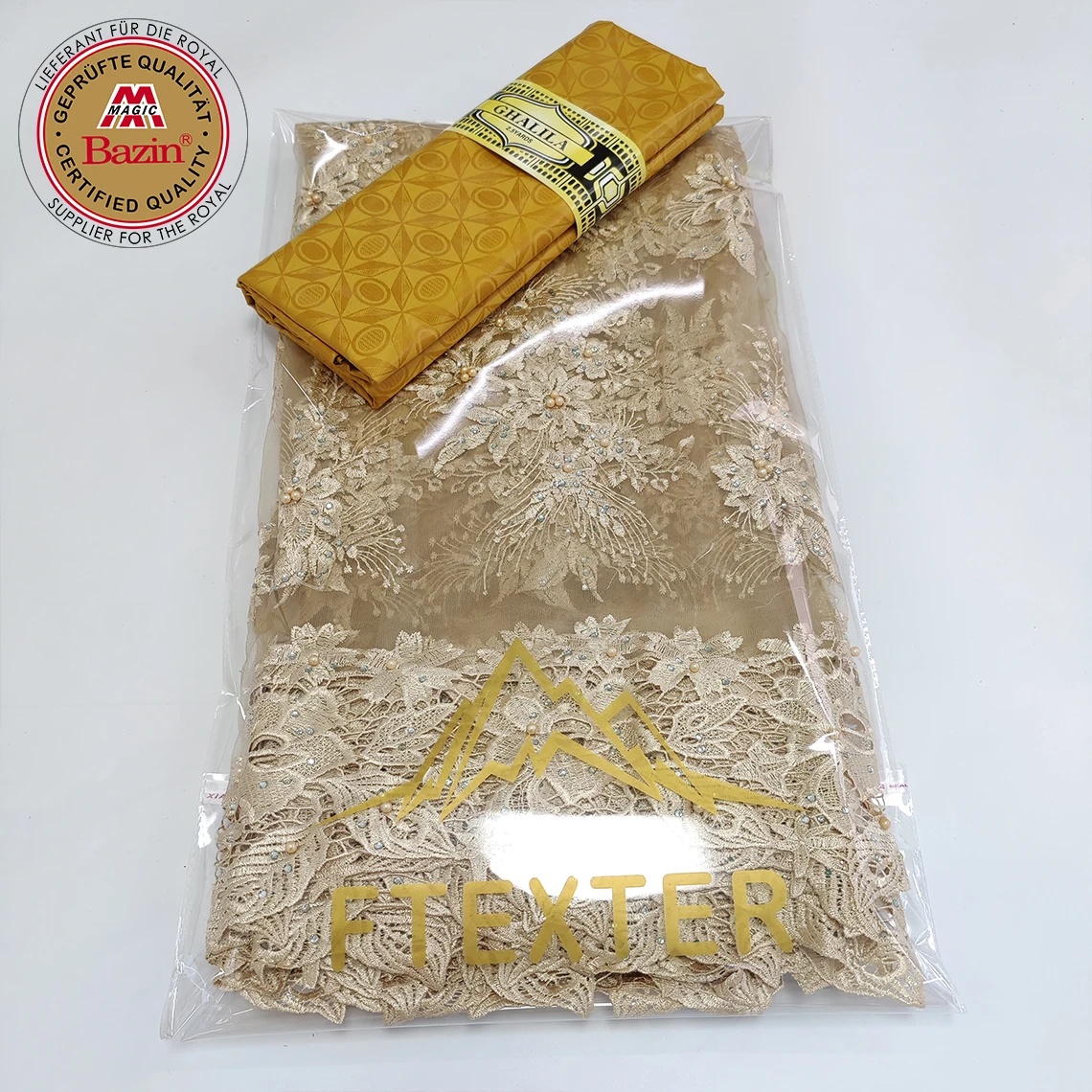 2021 Top Quality Ankara Bazin Riche Fabric And Embroidery Net Lace With Beads Elegant Nigerian Wedding Evening Gowns Net Laces