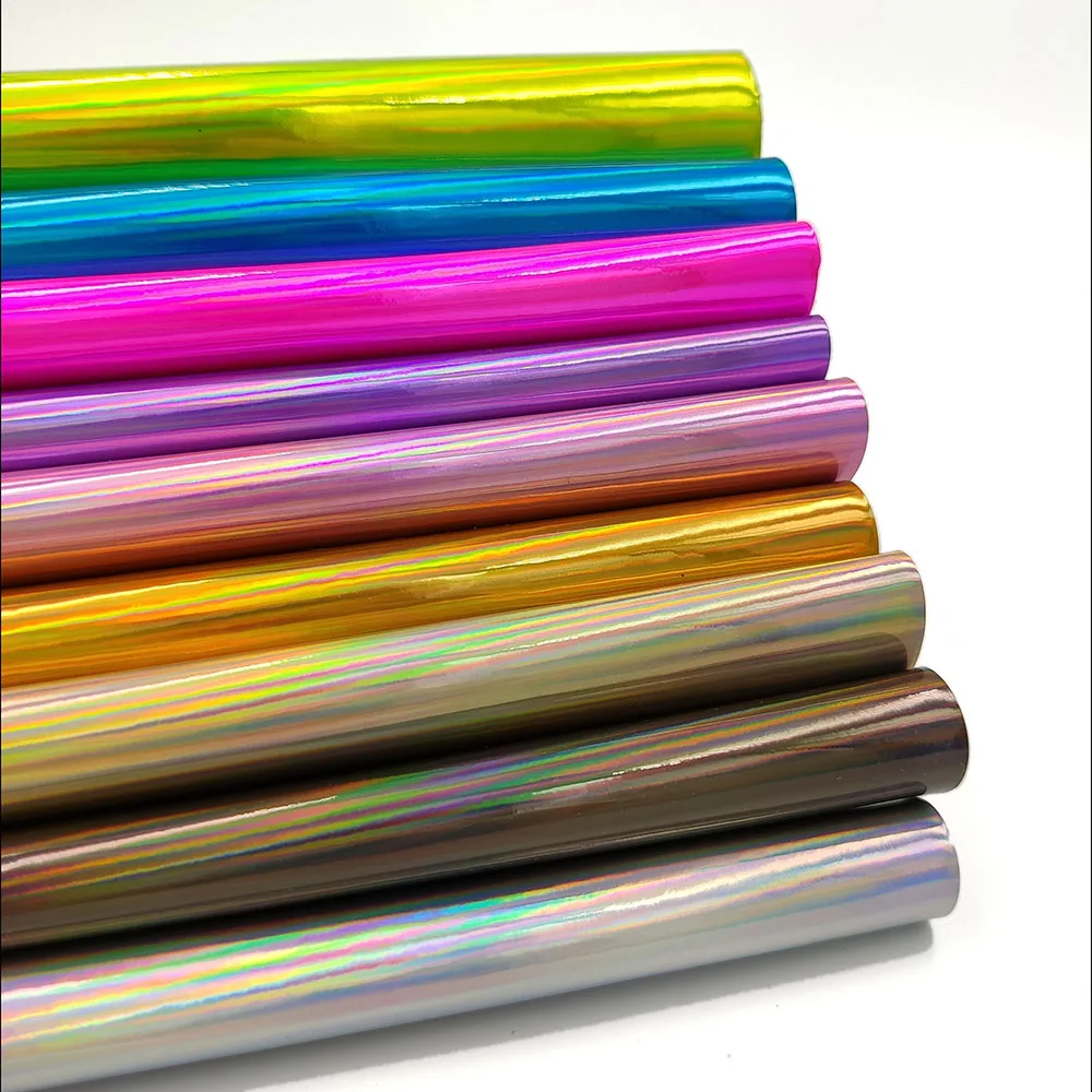 
A4 3D Laser Holographic iridescent Rainbow Mirrored Leather Bag Dress PU Leather Fabric Craft Cloth DIY Bow Material 