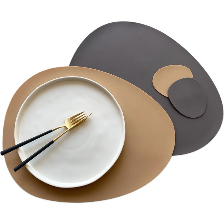 Leather texture Silicone waterproof Placemat and Coaster Set Dining Table Mat
