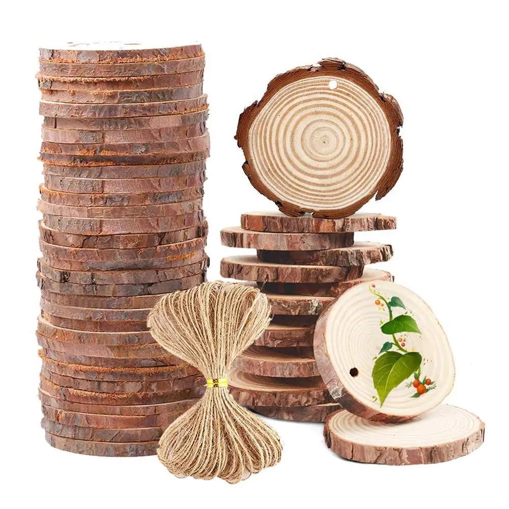 Christmas ornaments DIY blank wooden arts crafts supplies sale natural round circles unfinished pine wood slices