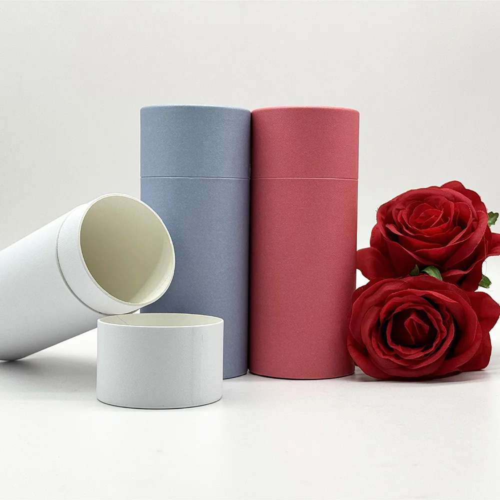Recyclable Cardboard Cylinder Round Bottle Box with Lid Cosmetics Standard Carton Packaging Kraft Paper tube package