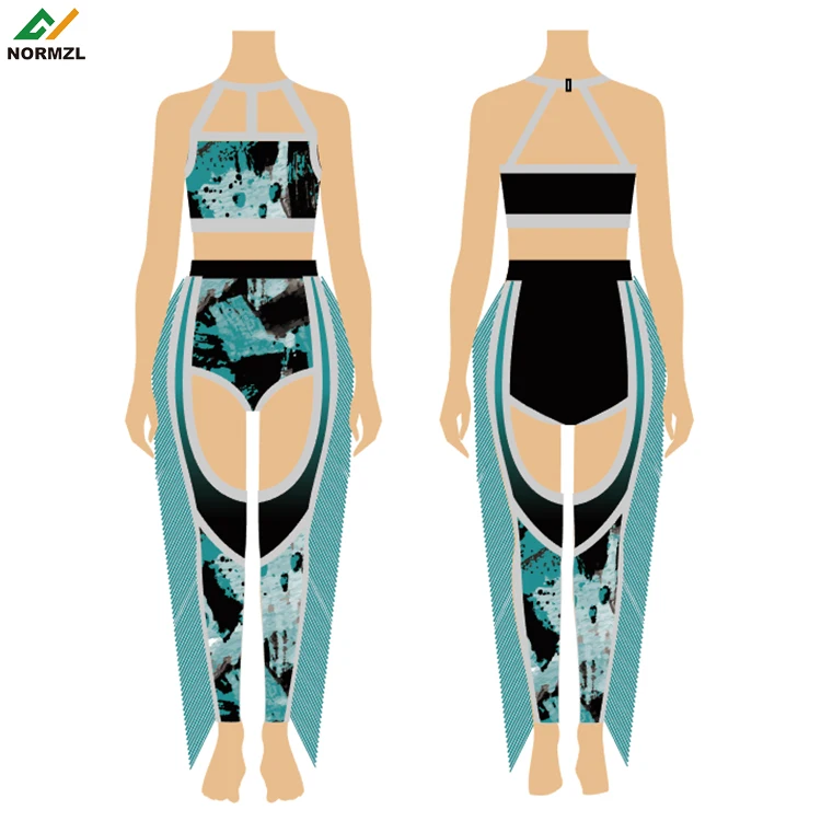 Normzl custom majorette dance uniform with fringes sublimated print black majorette performance wear