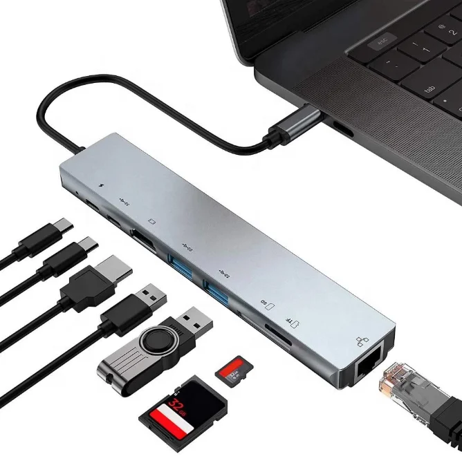 8-in-1 Type-C to 4K Docking Station Notebook Nub Network Card PD Fast Charge USB Type C Hub Adapter for MacBook
