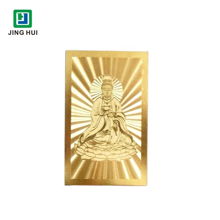 Customized Metal Name Card Embossing Printing Gold Metal Religious Buddha Card