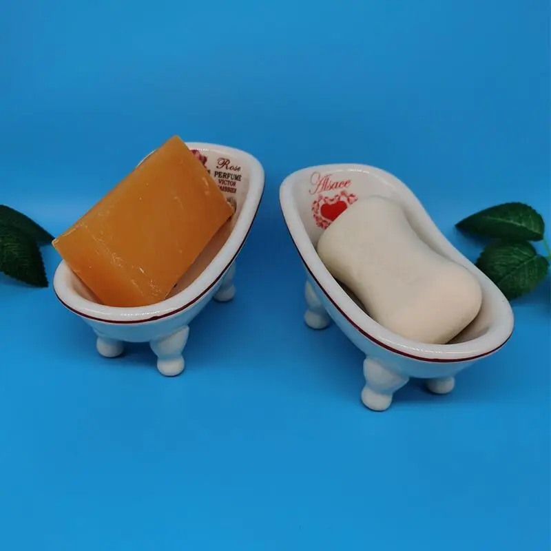 Ceramic Soap Dish Self Draining Shower Soap Holder Bathroom Dressing Table Countertop Soap Dish